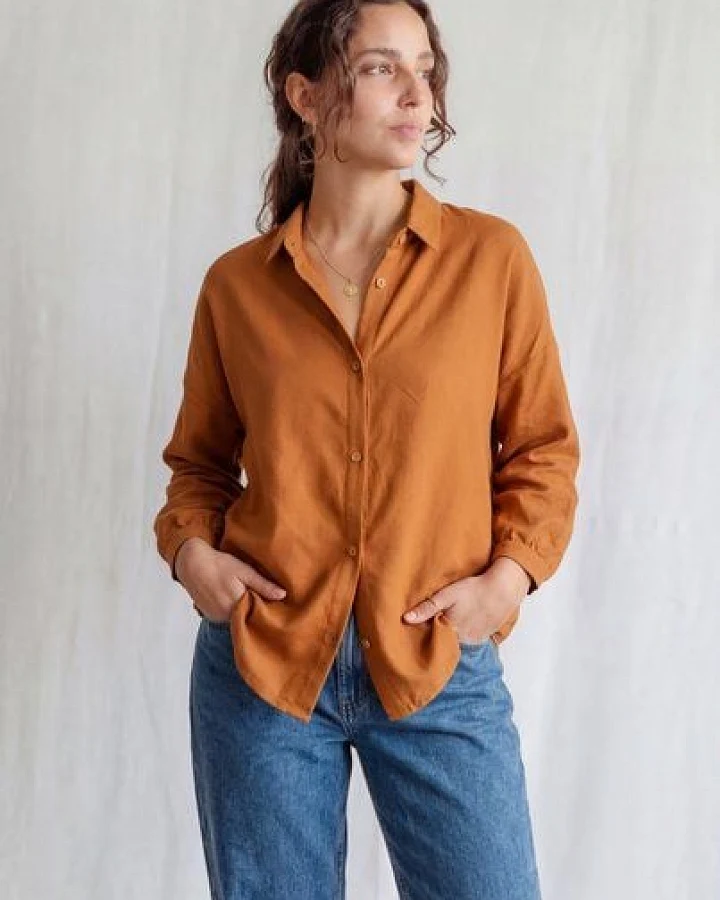 Jyoti - Fair Works Baumwoll Bluse Mayank Haselnuss