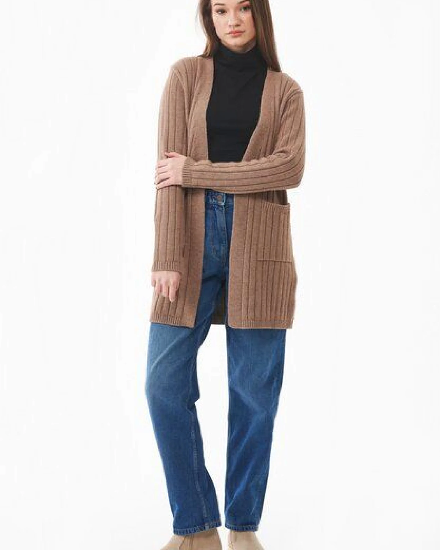 ORGANICATION Langer Offener Cardigan aus Bio-Baumwolle Mix – Ansicht 2