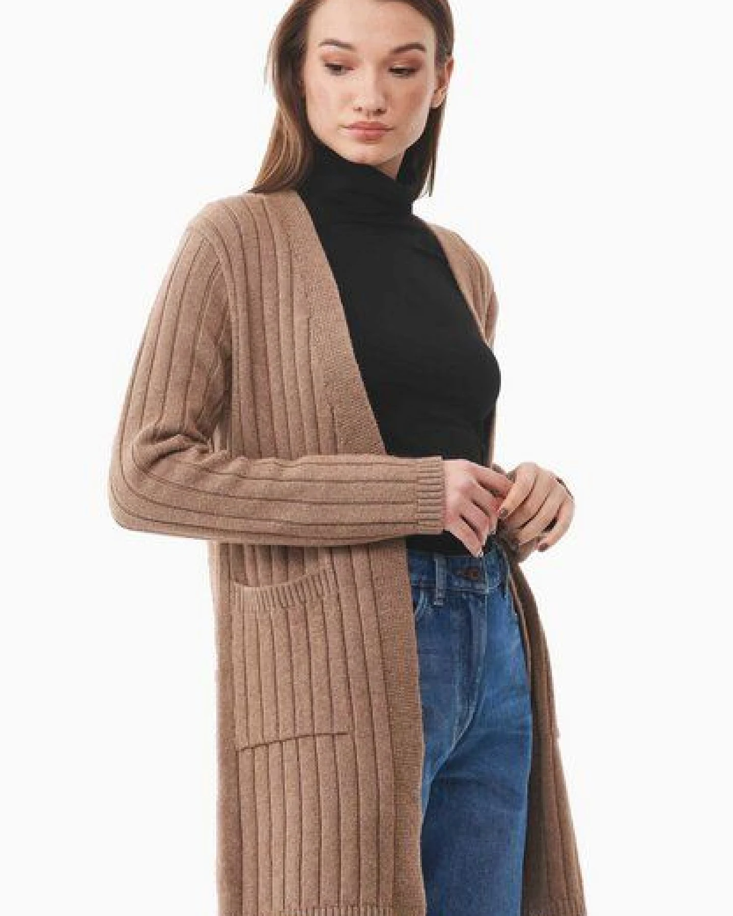 ORGANICATION Langer Offener Cardigan aus Bio-Baumwolle Mix – Ansicht 3