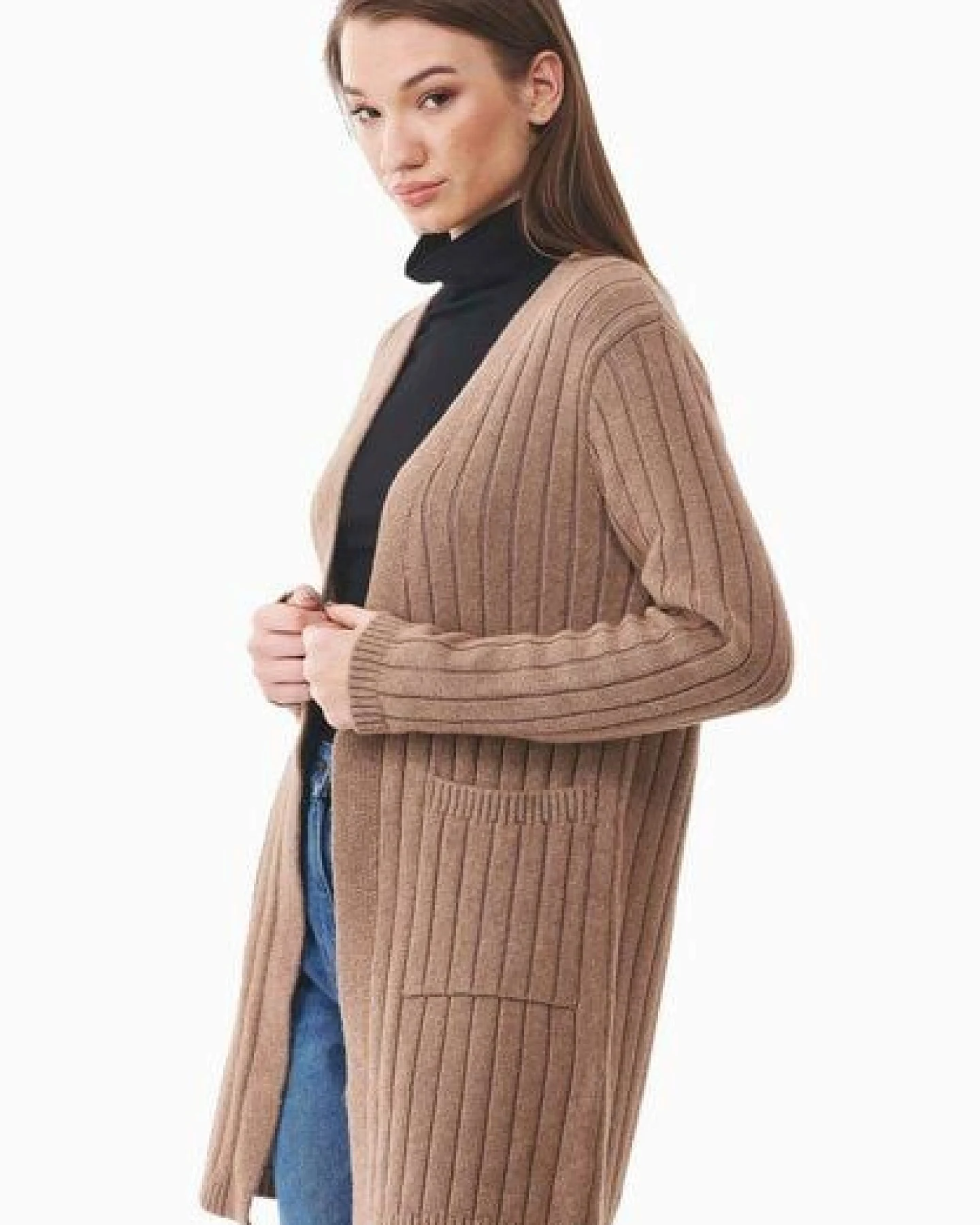 ORGANICATION Langer Offener Cardigan aus Bio-Baumwolle Mix – Ansicht 4