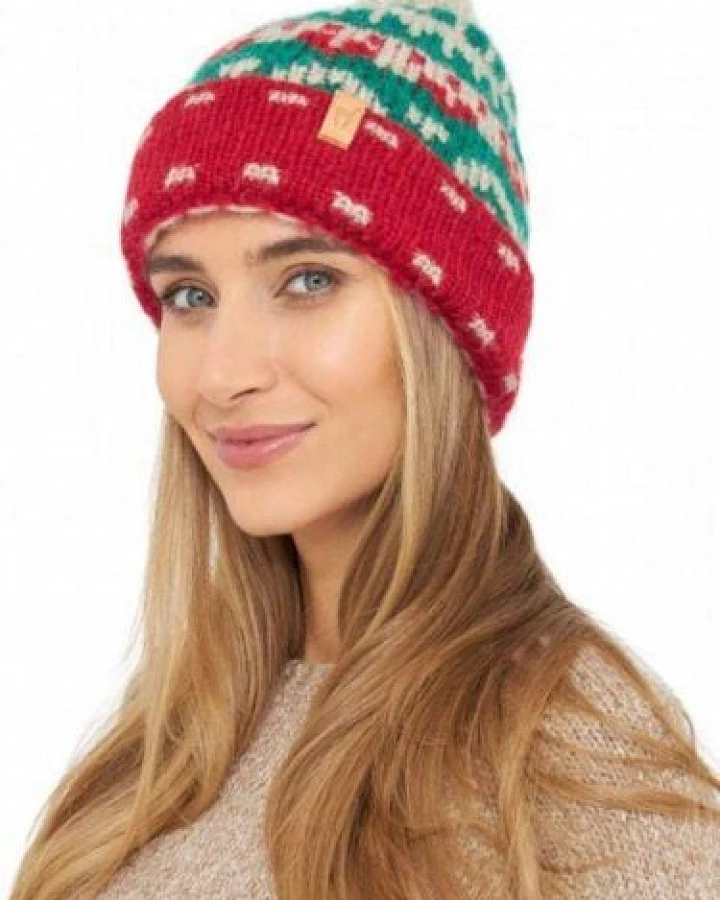 Apu Kuntur Alpaka Bommel-Mütze NAVIDAD aus Alpaka-Merino-Mix