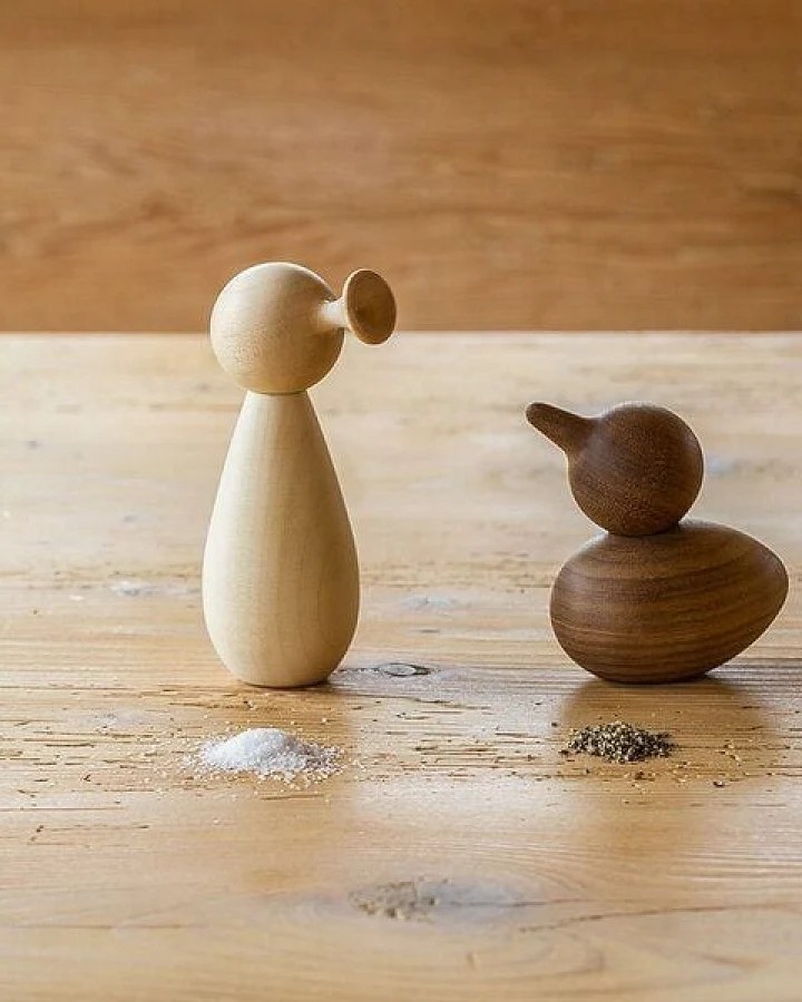 DESIGNIMDORF - Bird & Trumpet – Design Salz & Pfefferstreuer aus Holz