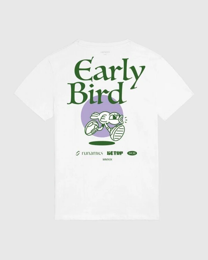 runamics Early Bird T-Shirt, Biobaumwolle, unisex, weiß