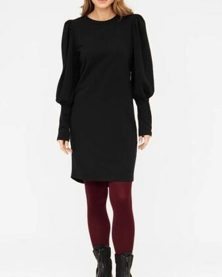 WiDDA berlin KOILE schwarzes Sweatkleid mit Puffärmeln aus Bio-Baumwolle