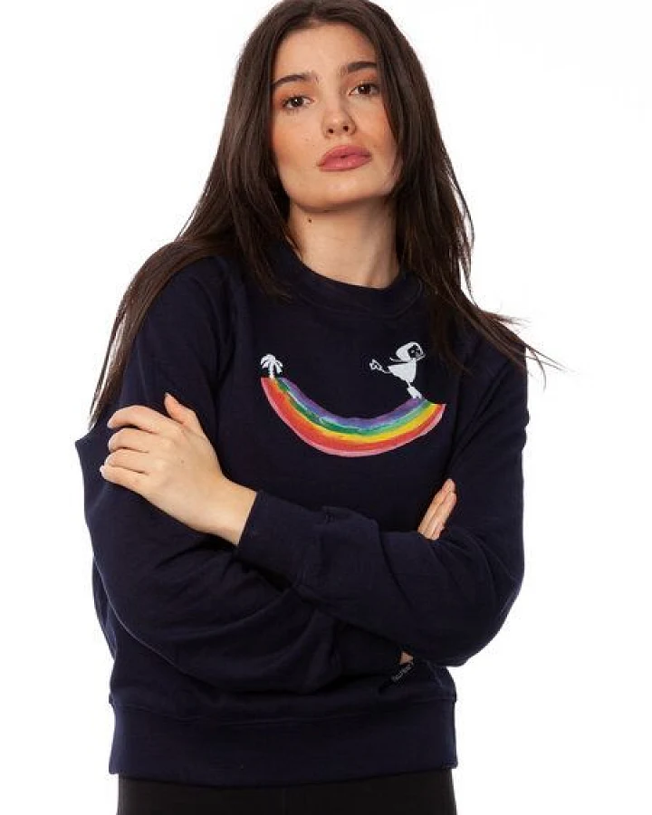 FellHerz Rainbow Girl Damen Raglan Sweater navy bio & fair & handbedruckt
