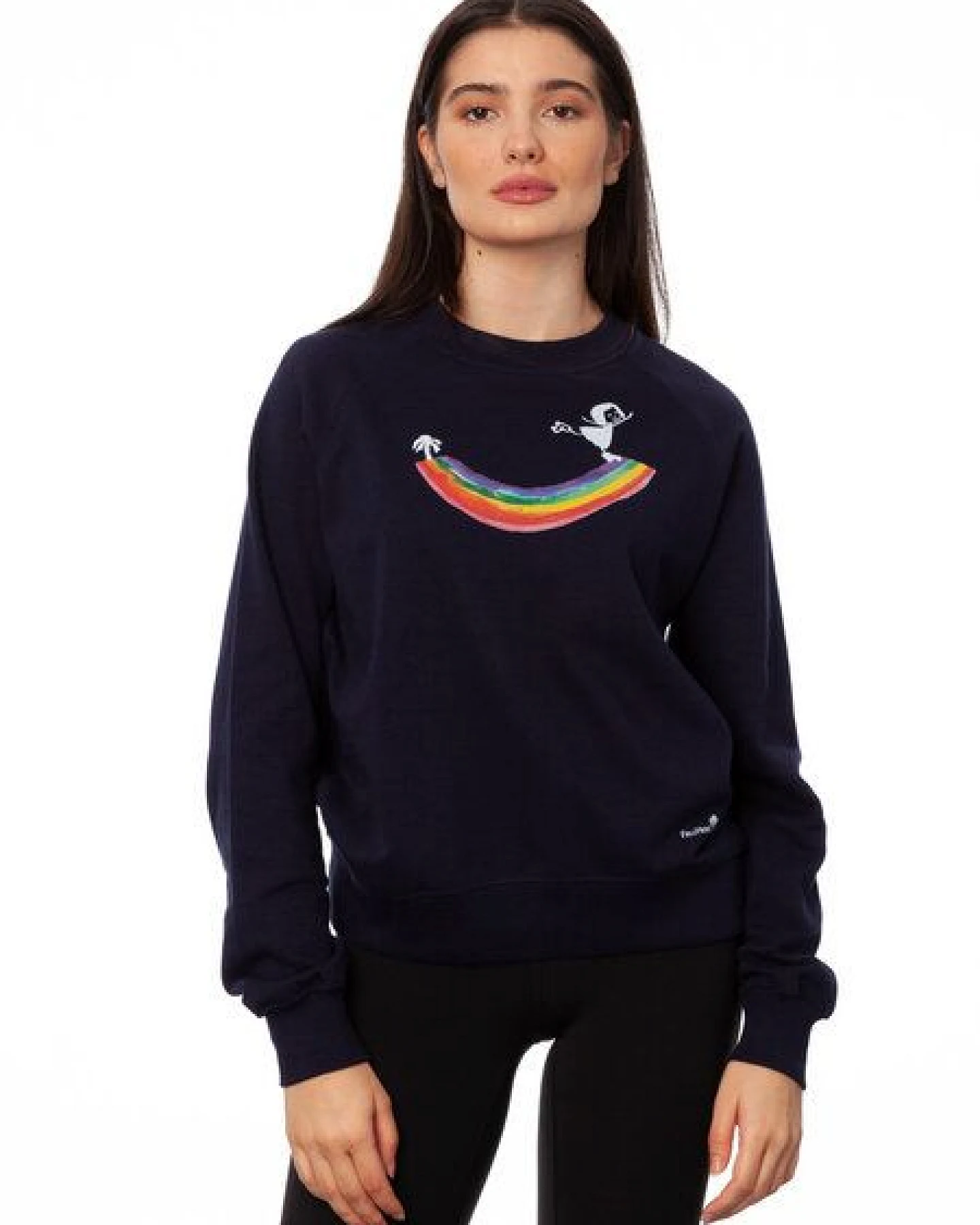 FellHerz Rainbow Girl Damen Raglan Sweater navy bio & fair & handbedruckt – Ansicht 2