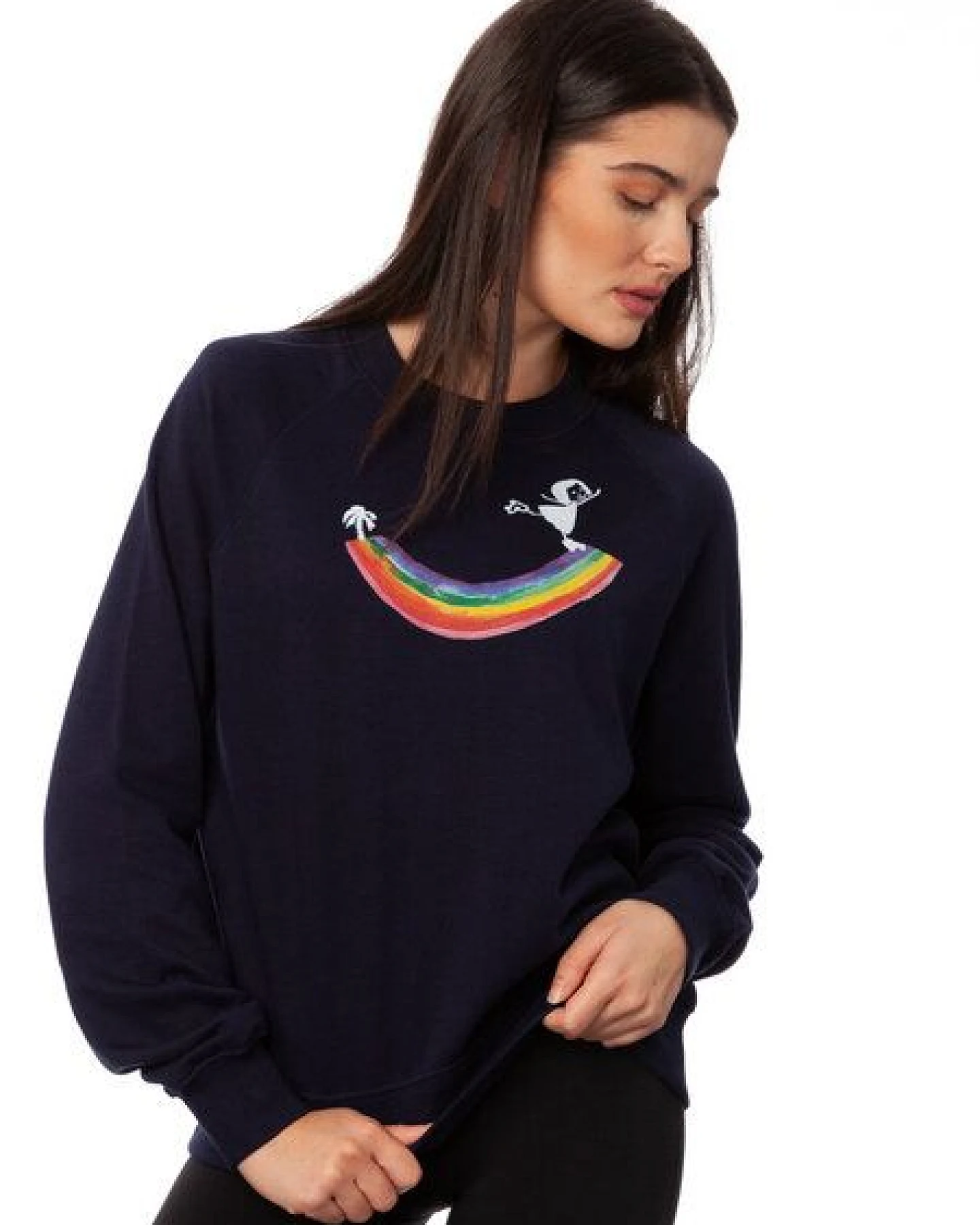 FellHerz Rainbow Girl Damen Raglan Sweater navy bio & fair & handbedruckt – Ansicht 3