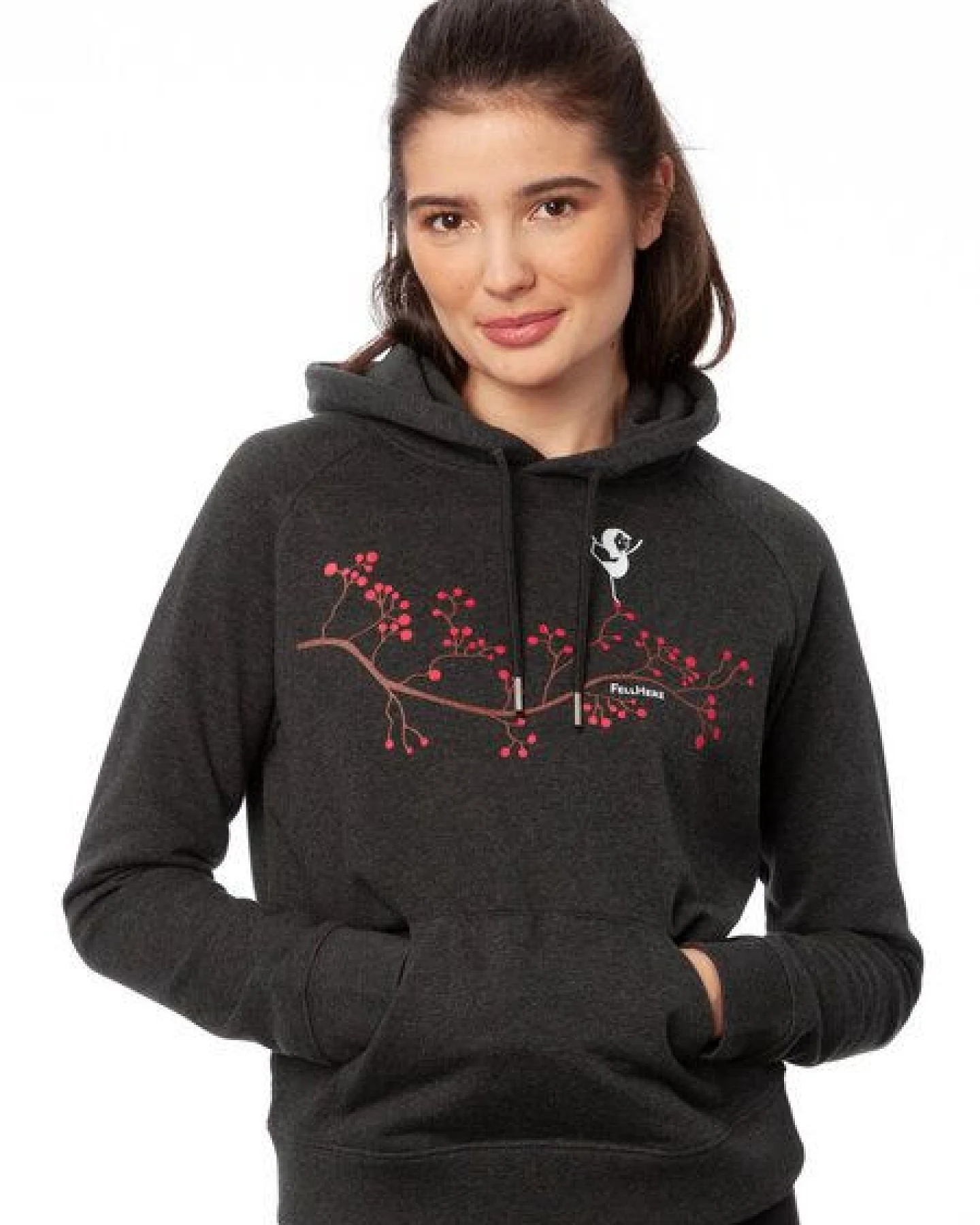 FellHerz Damen Hoodie Asana Girl dark grey melange, Bio Fair und Vegan – Ansicht 2