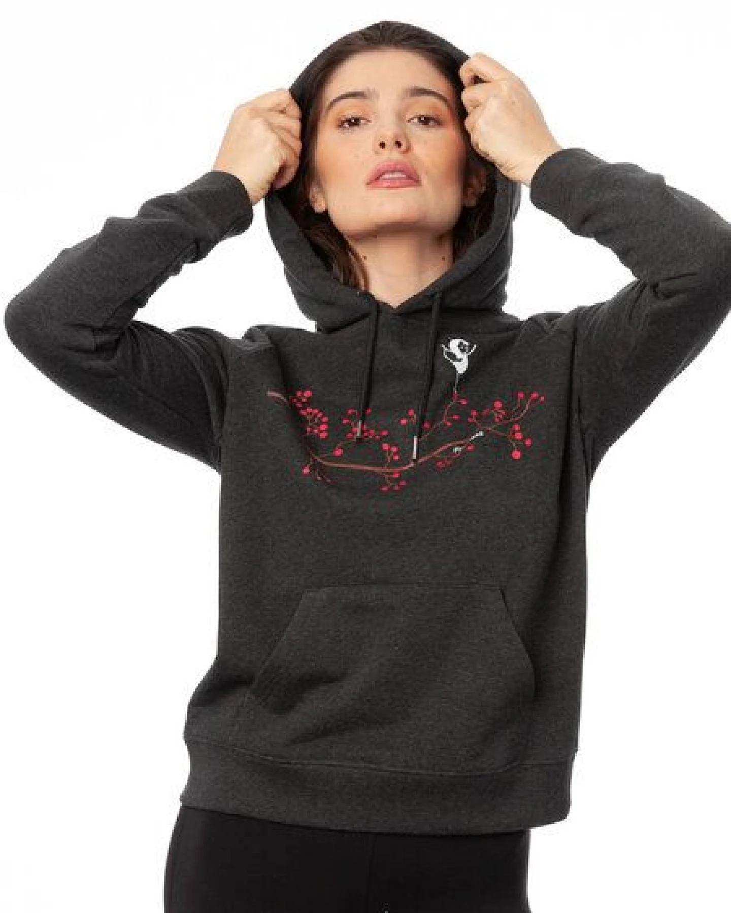 FellHerz Damen Hoodie Asana Girl dark grey melange, Bio Fair und Vegan – Ansicht 3