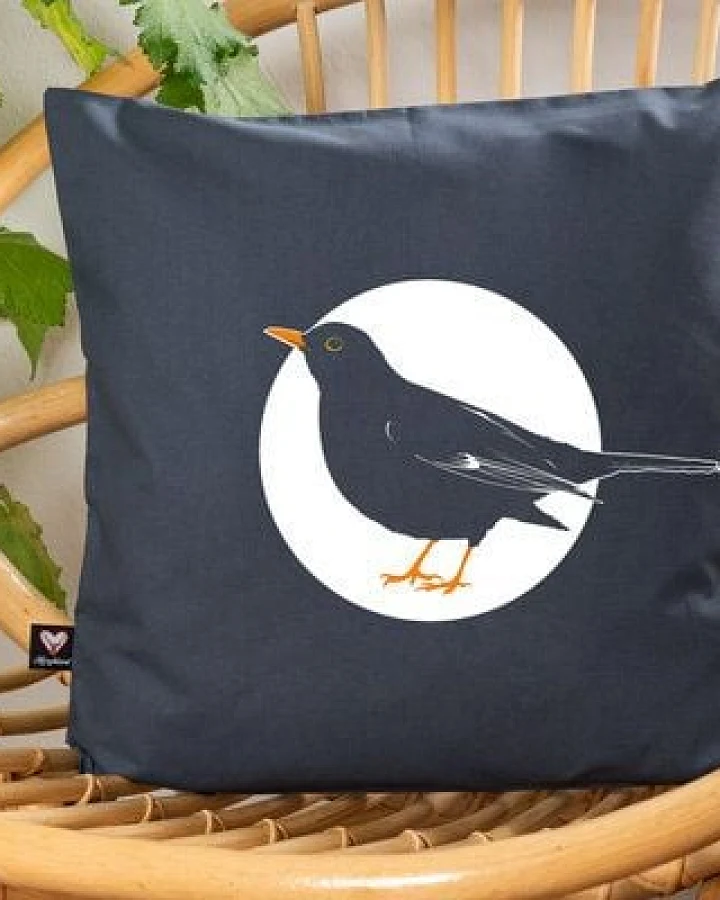 Hirschkind Bio-Kissenbezug 'Amsel' dunkelgrau, 40*40 cm