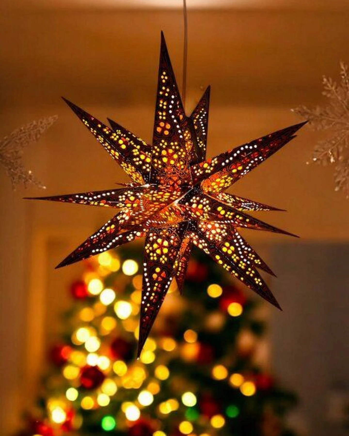MoreThanHip Moravian -Vielzackiger weißer Weihnachtsstern aus Papier & Beleuchtungskabel - Jaipur – Ansicht 4