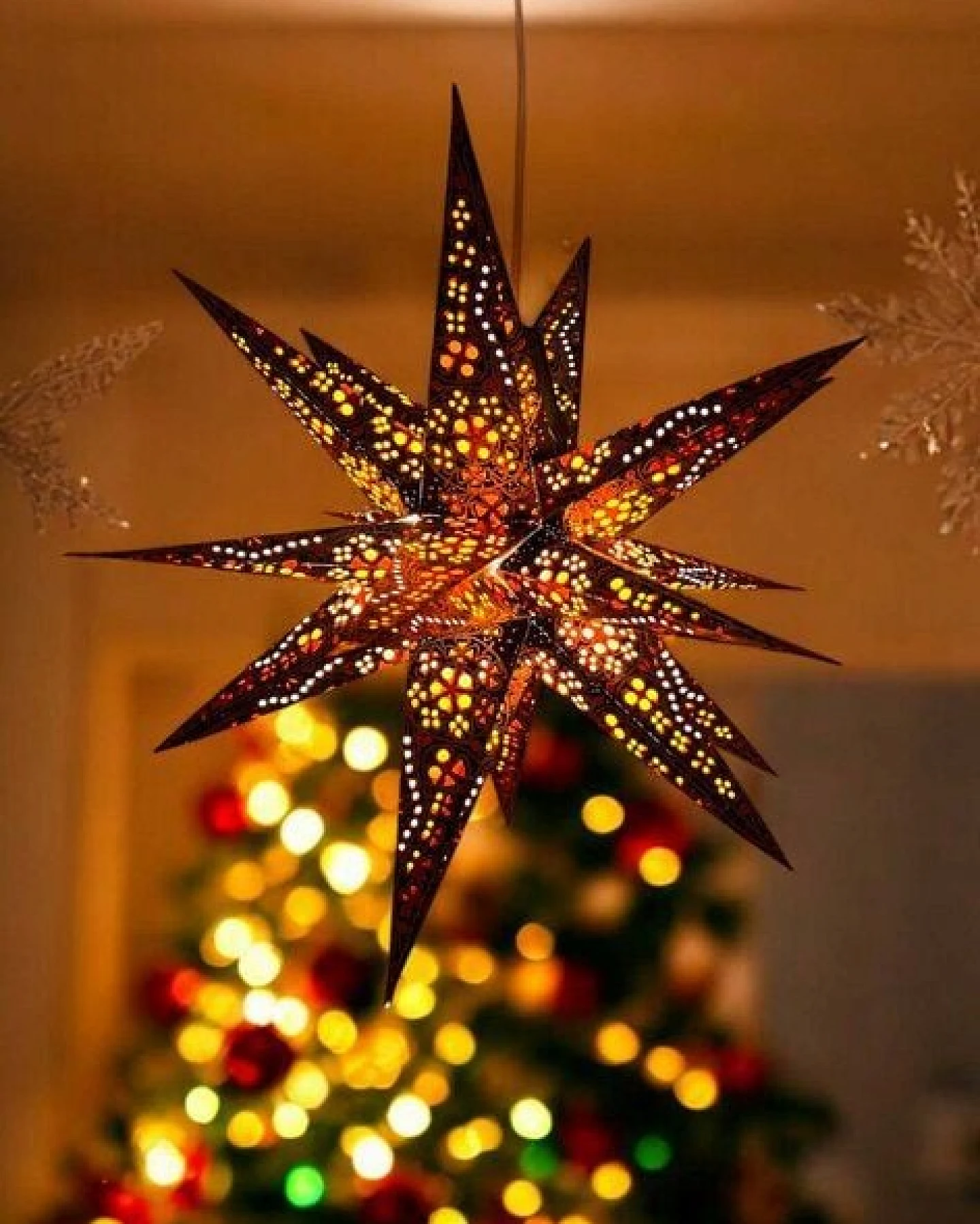 MoreThanHip Moravian -Vielzackiger weißer Weihnachtsstern aus Papier & Beleuchtungskabel - Jaipur – Ansicht 4