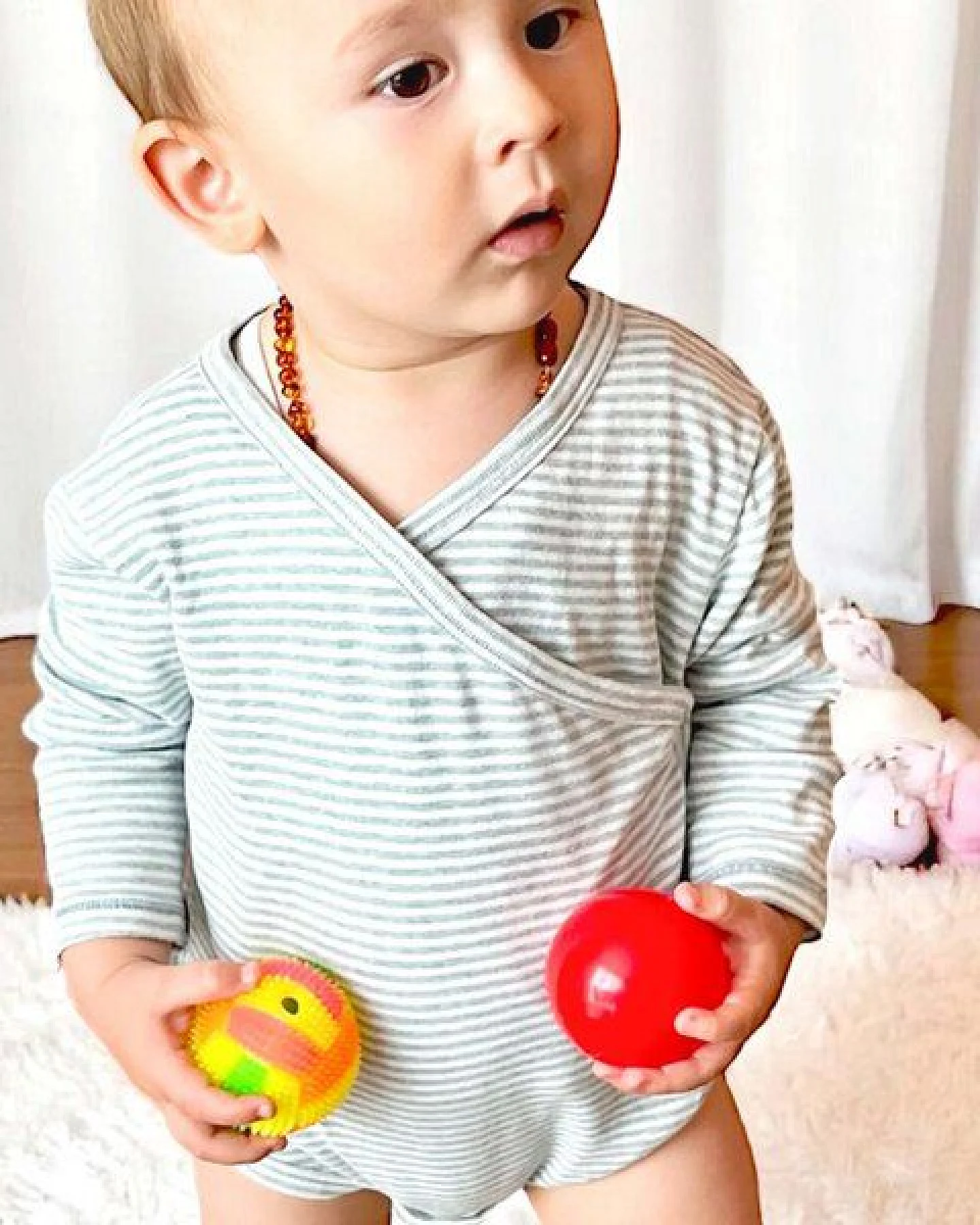 Baby Langarm Kimono Bodysuit, gestreift 'OrganicEra' aus Bio Baumwolle – Ansicht 3