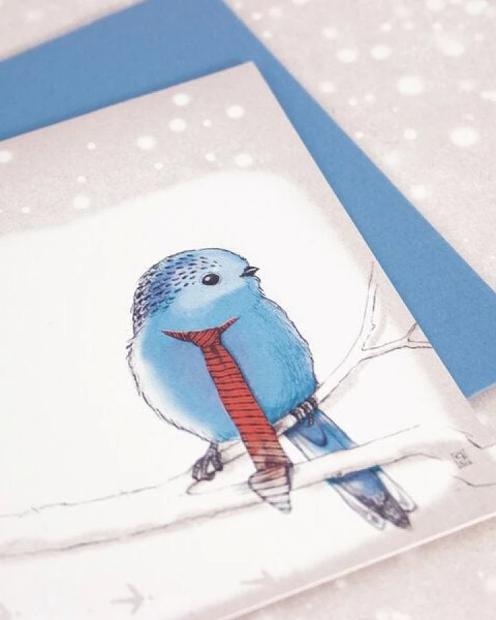 Bow & Hummingbird Grußkarte Vogel im Schnee