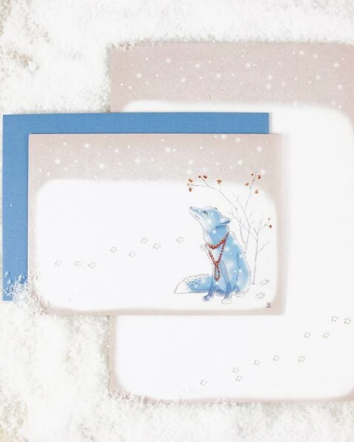 Bow & Hummingbird Grußkarte Fuchs im Schnee