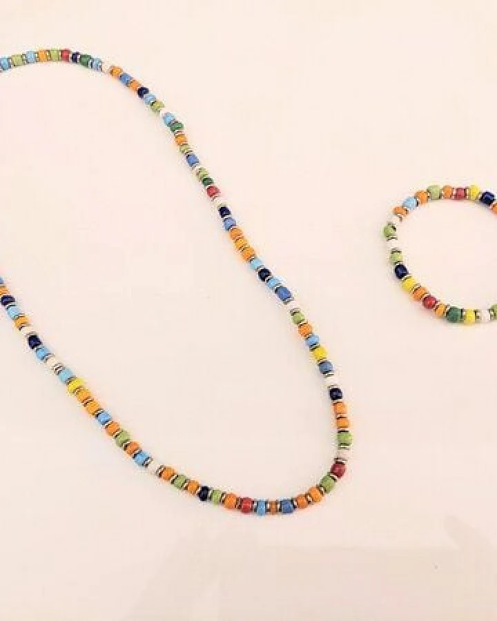 PEARLS OF AFRICA Set: Halskette und Armband aus bunten afrikanischen Glasperlen „MURANO“