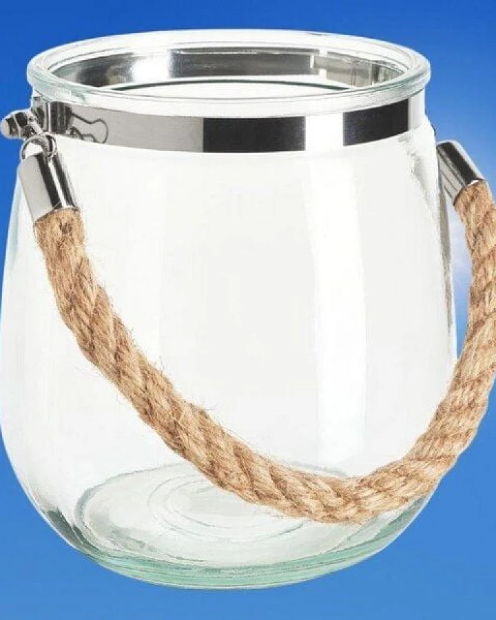 ReineNatur Windlicht aus Glas mit Jutekordel - Laterne -Glas