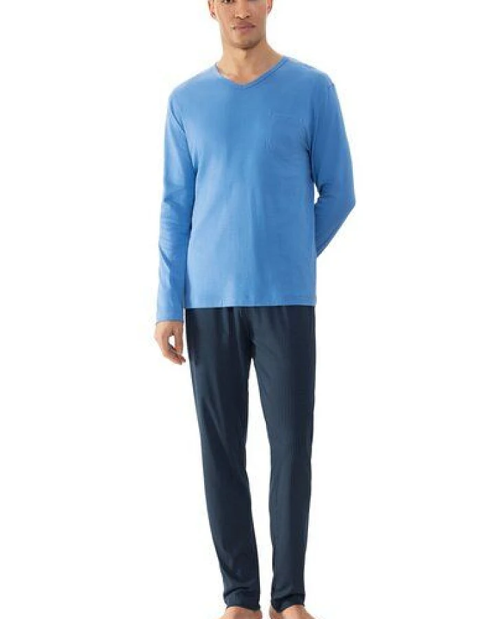 Mey Herren Schlafanzug Pyjama lang "Micro Blue" Made-in-Green