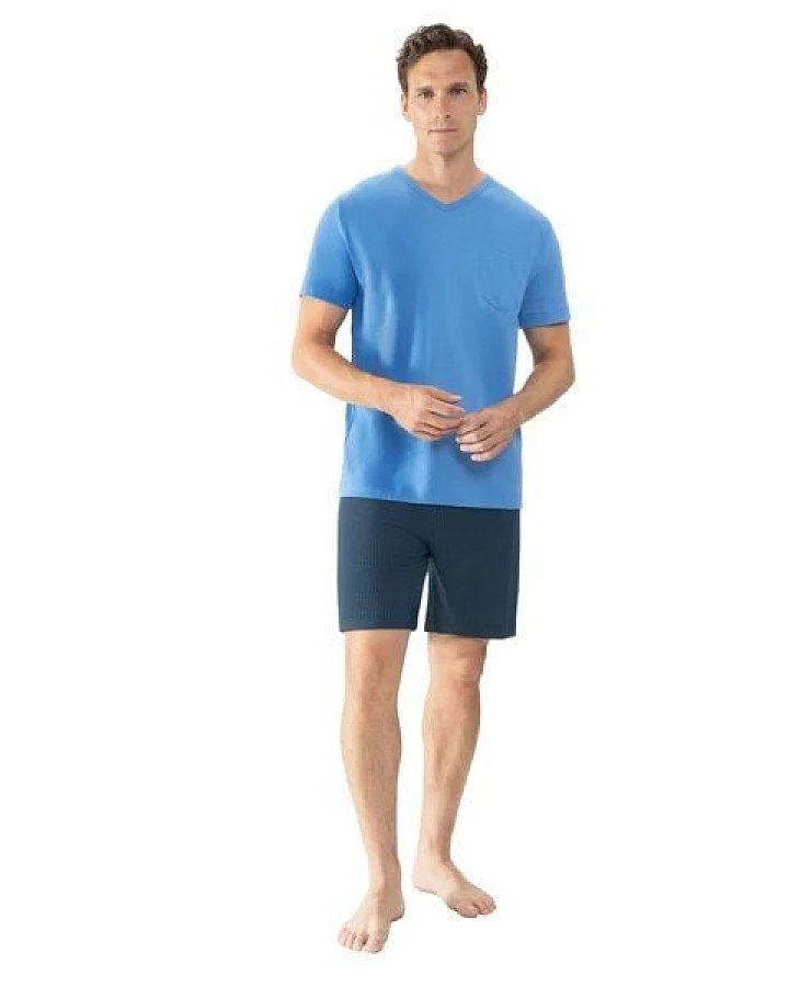 Mey Herren Schlafanzug Pyjama kurz "Micro Blue" Made-in-Green