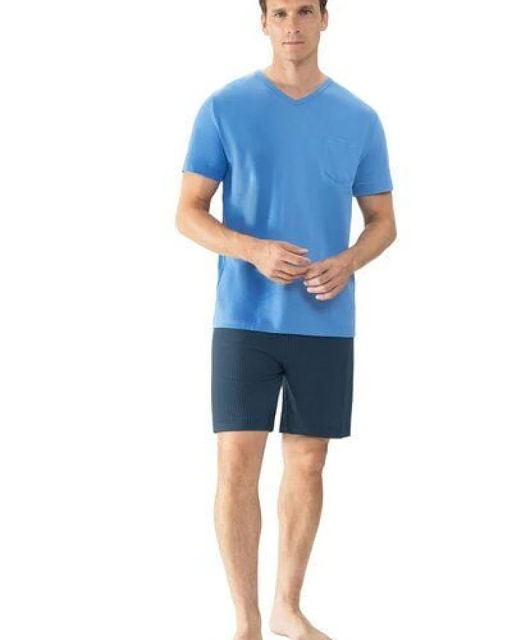 Mey Herren Schlafanzug Pyjama kurz "Micro Blue" Made-in-Green
