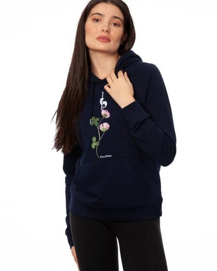 FellHerz Damen Hoodie Glücksklee navy, Bio Fair und Vegan
