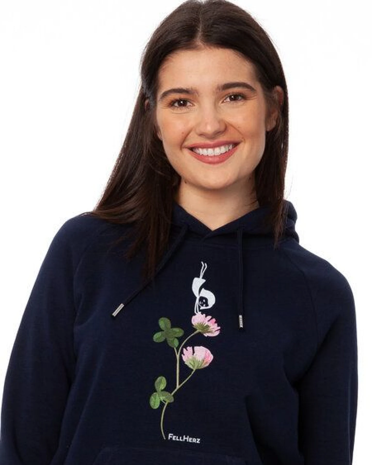FellHerz Damen Hoodie Glücksklee navy, Bio Fair und Vegan – Ansicht 3