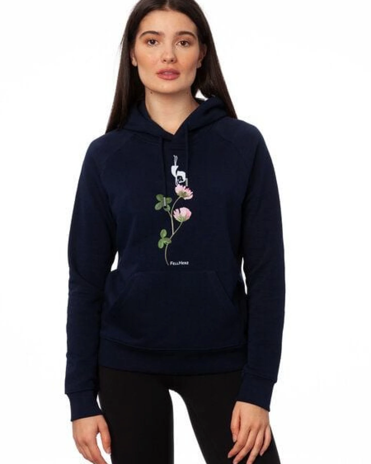 FellHerz Damen Hoodie Glücksklee navy, Bio Fair und Vegan – Ansicht 2