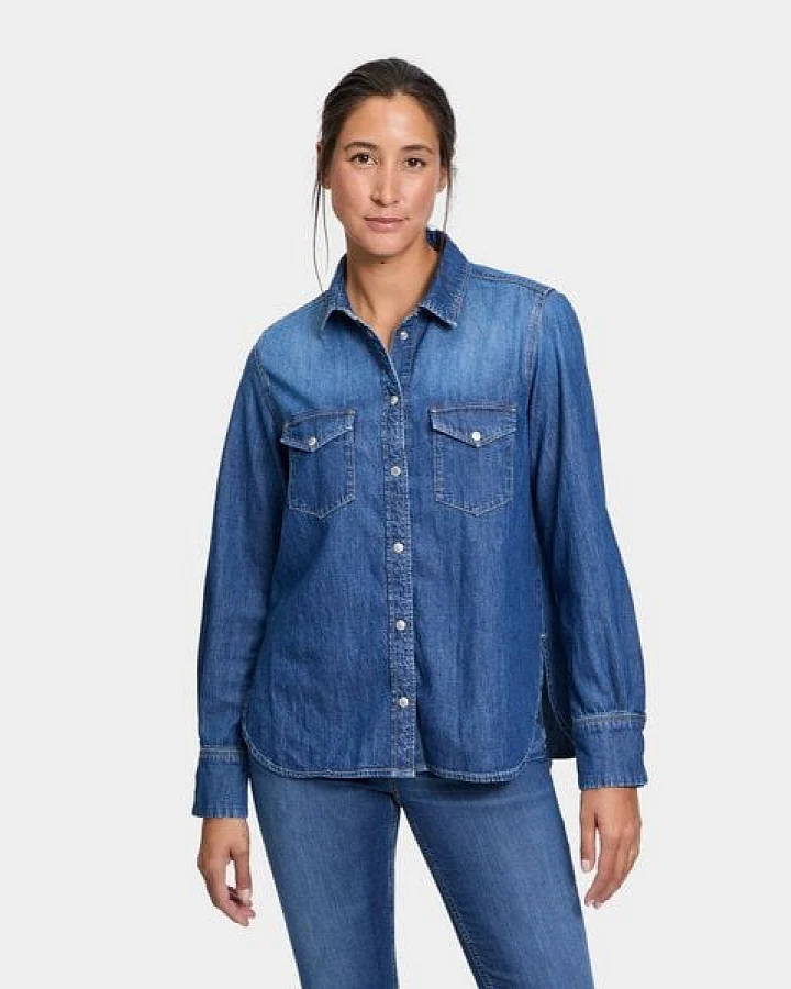 FUTURE:PEOPLE. 20:01 DENIM BLUSE aus leichtem Bio-Baumwoll- Denim für den legeren Look (32001 0 1002)