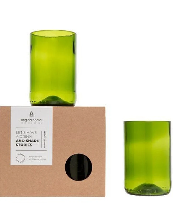 Originalhome Recycelten Trinkgläser M, S/2 – grünes Geschenk, fair gefertigt & spülmaschinenfest