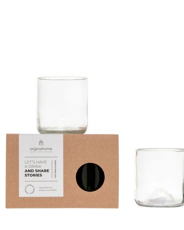 Originalhome Recycelten Trinkgläser S, S/2 – grünes Geschenk, fair gefertigt & spülmaschinenfest.