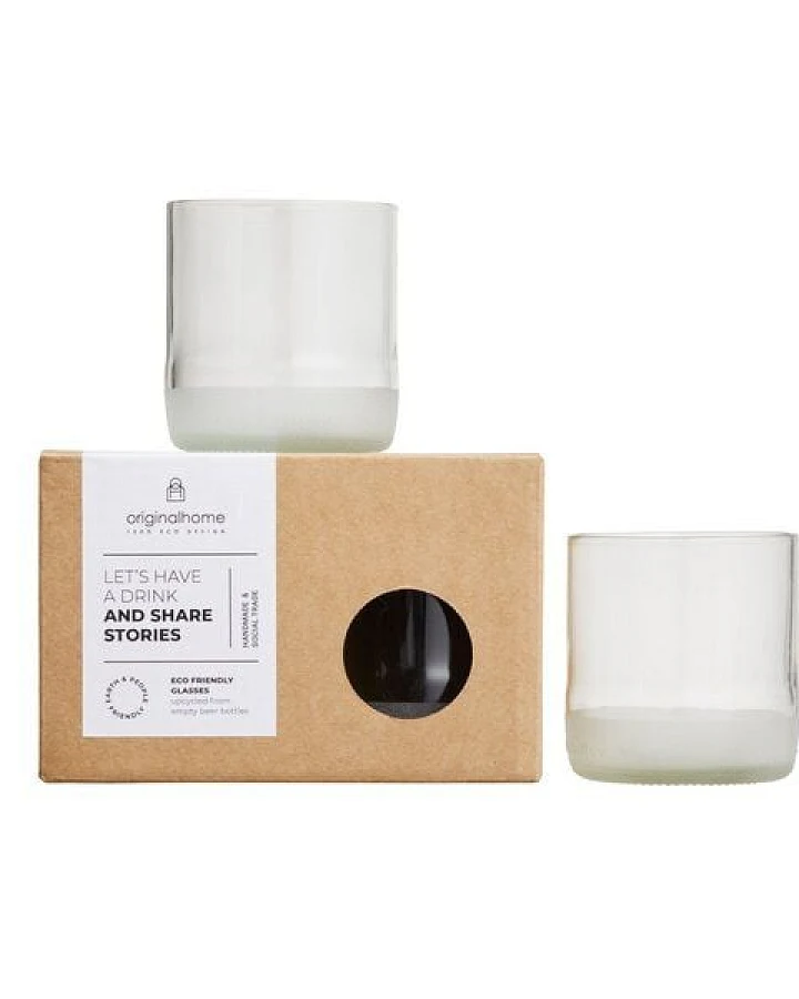 Originalhome Trinkgläser aus recycelten Bierflaschen, S/2 – grünes Geschenk, fair gefertigt & spülmaschinenfest.
