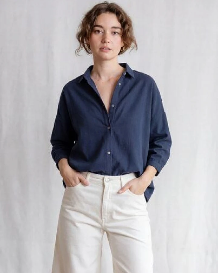 Jyoti - Fair Works Bio-Baumwoll Flanell-Bluse Mayank Grau-Blau