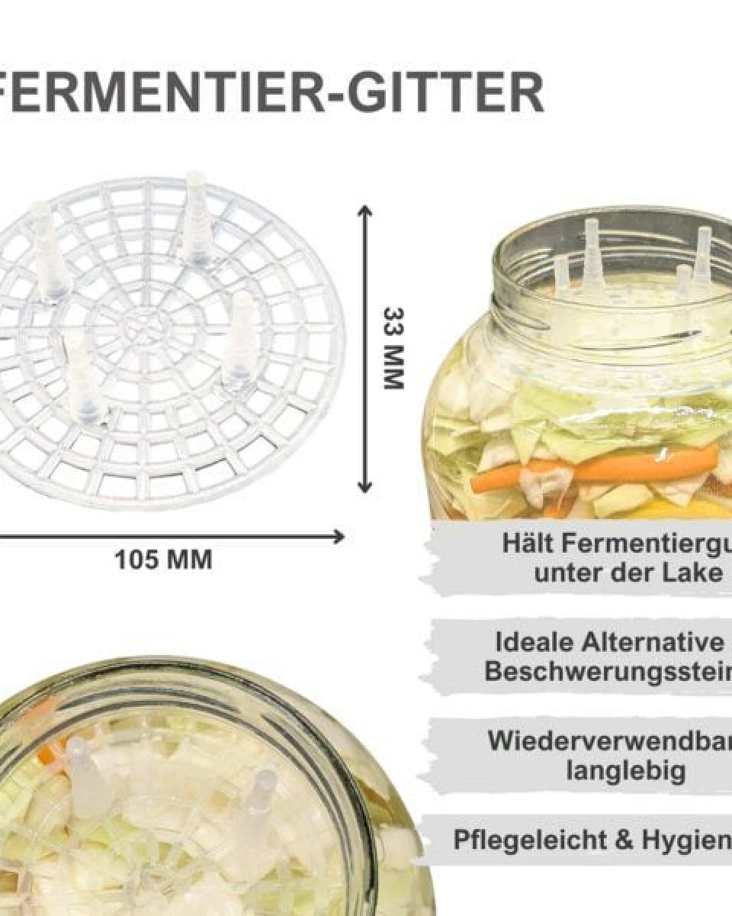 mikken Fermentier Starter Set - XXL Gläser 4,25 Liter mit Fermentier Gitter, Holzstampfer und Deckel – Ansicht 3