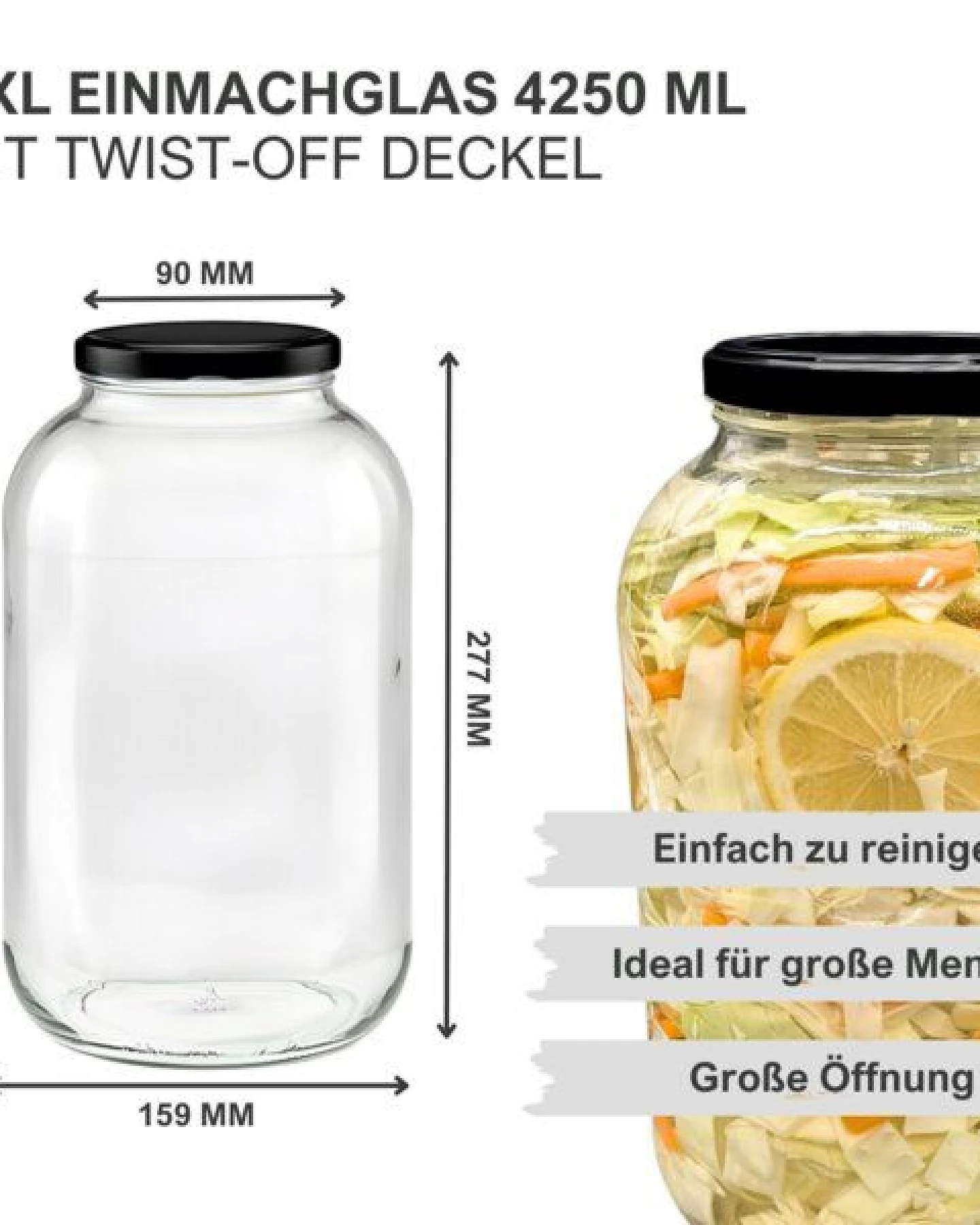 mikken Fermentier Starter Set - XXL Gläser 4,25 Liter mit Fermentier Gitter, Holzstampfer und Deckel – Ansicht 2