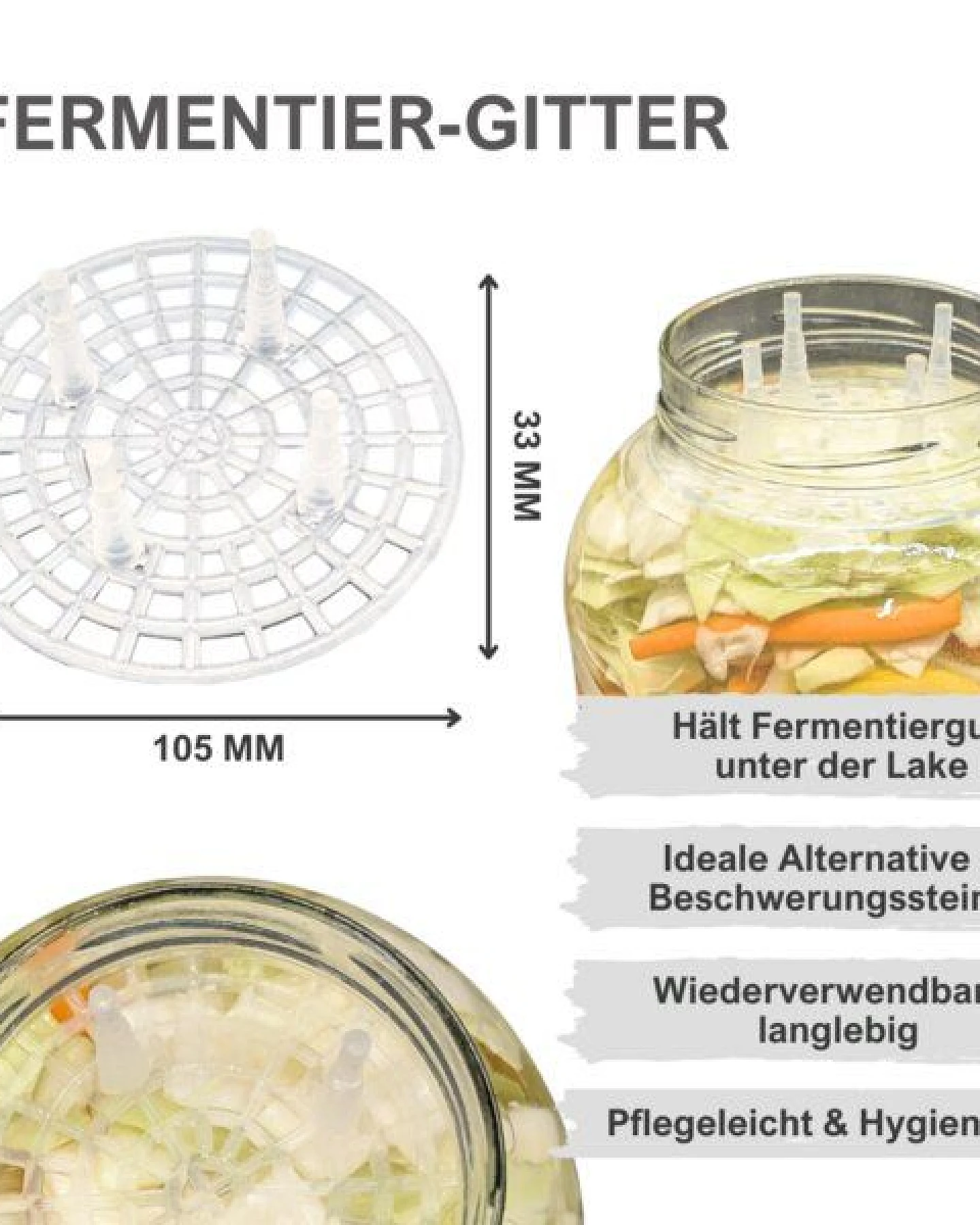 mikken Fermentier Starter Set - XXL Gläser 4,25 Liter mit Fermentier Gitter, Holzstampfer und Deckel – Ansicht 3