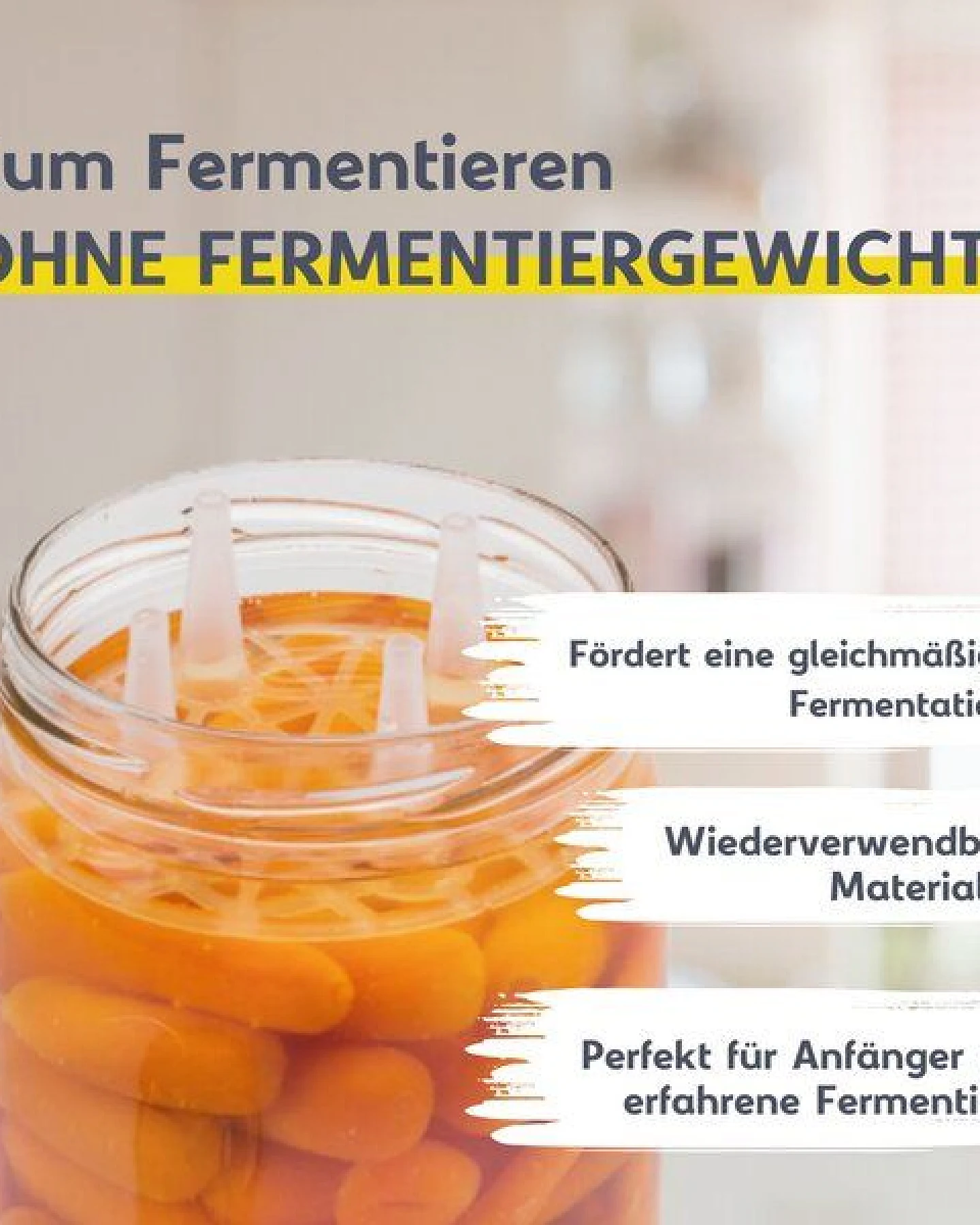 mikken Fermentier Starter Set - 6 Fermentiergläser 425 ml mit Fermentier Gitter, Holzstößel und Deckel – Ansicht 3