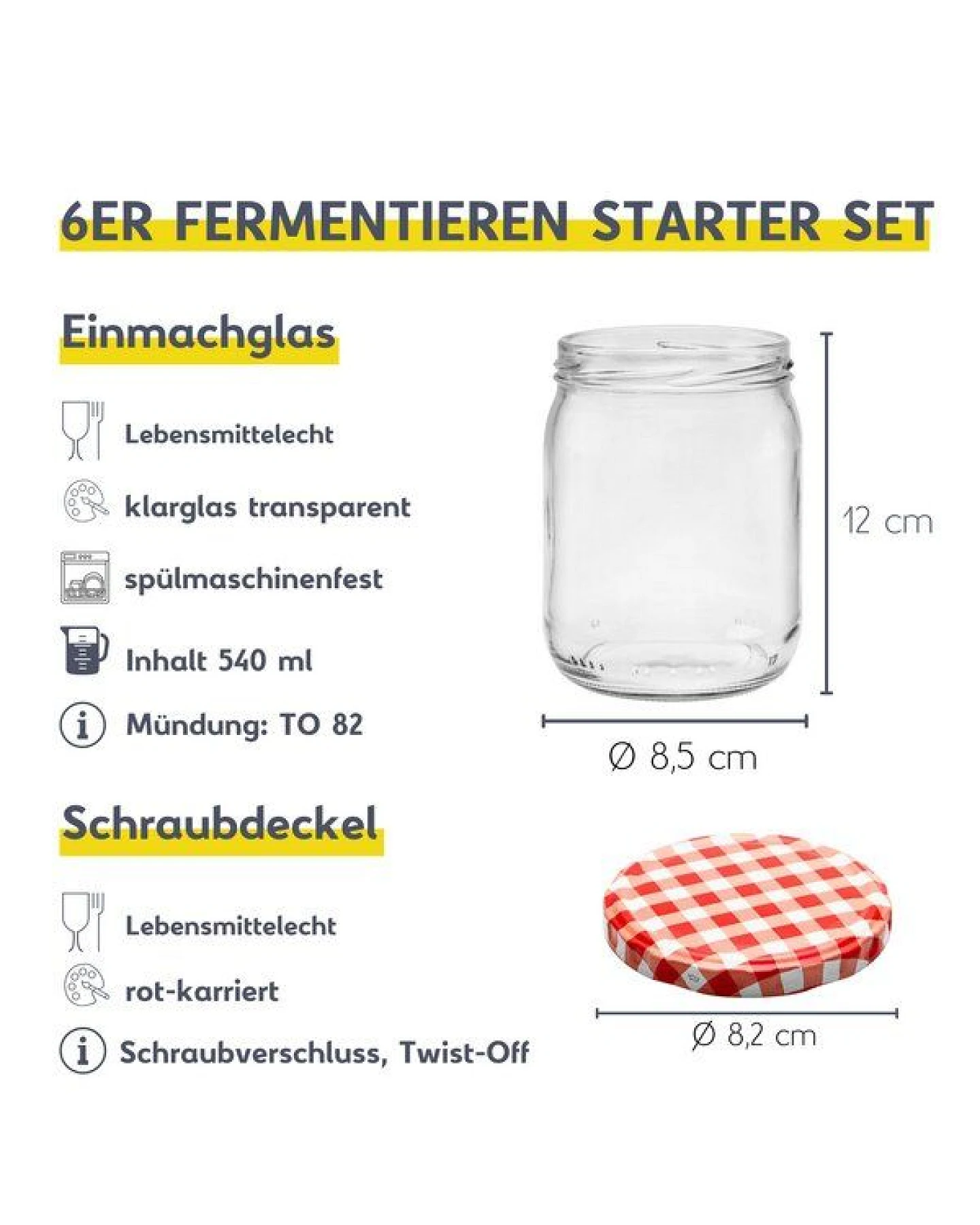 mikken Fermentier Starter Set - 6 Fermentiergläser 540 ml mit Fermentier Gitter, Holzstößel und Deckel – Ansicht 4