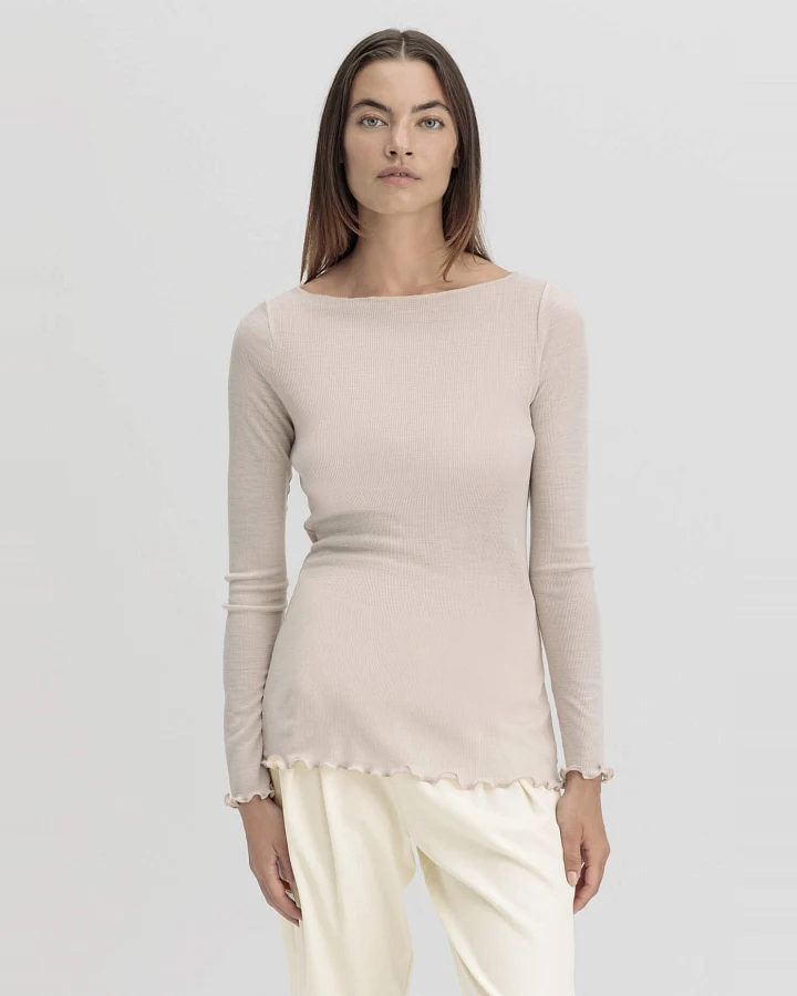 hessnatur Damen Longsleeve WARM TOUCH aus Bio-Merinowolle und TENCEL™ Lyocell - beige - Größe 40