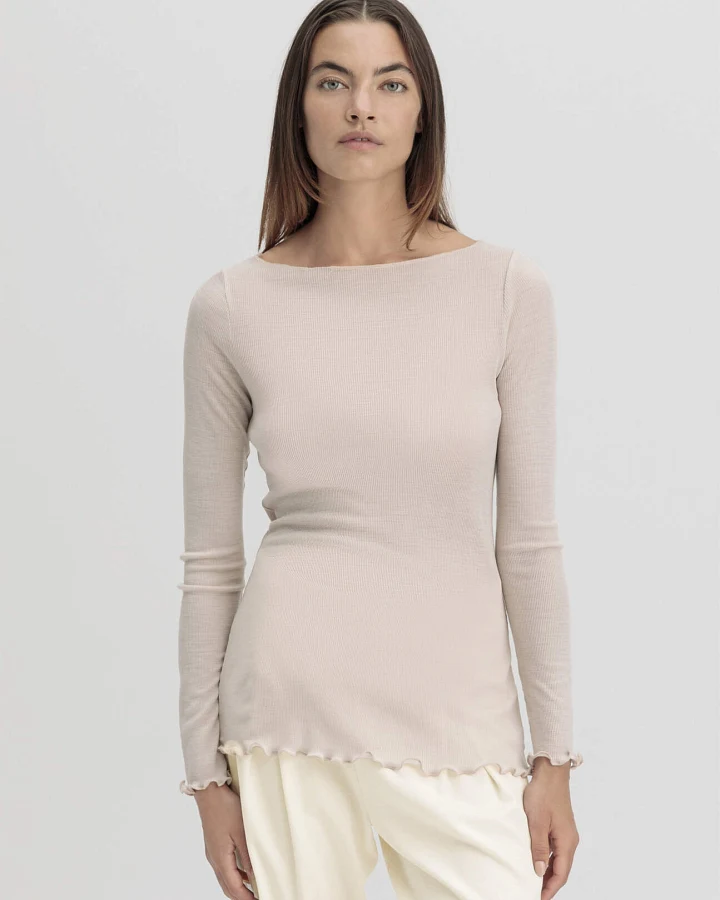 hessnatur Damen Longsleeve WARM TOUCH aus Bio-Merinowolle und TENCEL™ Lyocell - beige - Größe 40