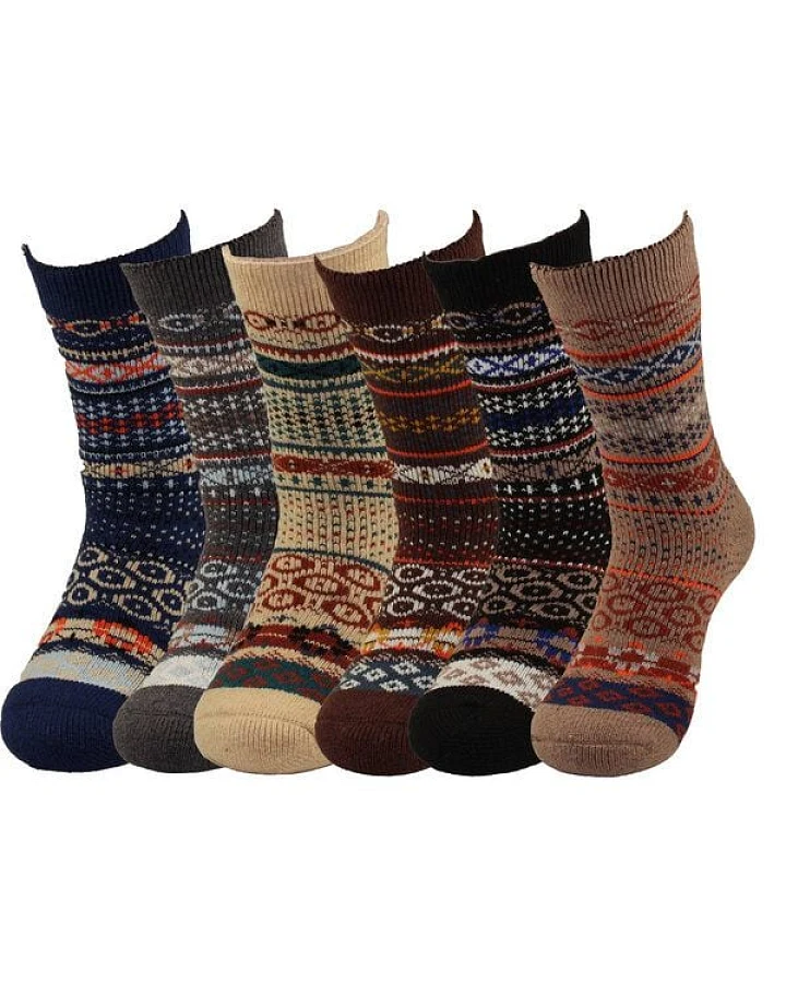 Bruno Barella Winter Thermo Socken mit Seidenstraßen-Motiv – 6er-Pack aus hochwertiger Schafwolle