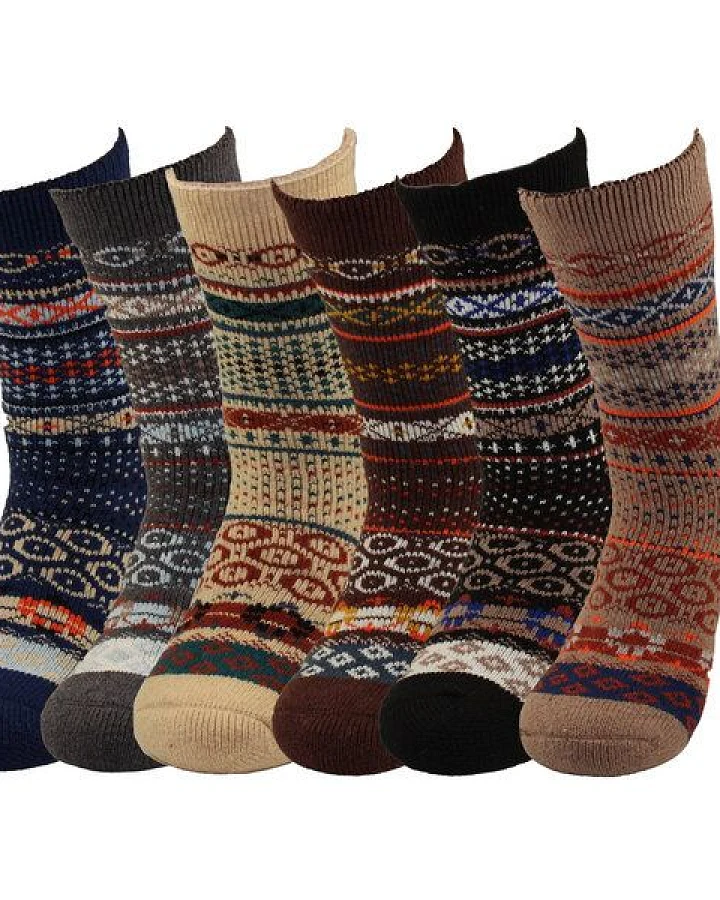 Bruno Barella Winter Thermo Socken mit Seidenstraßen-Motiv – 6er-Pack aus hochwertiger Schafwolle