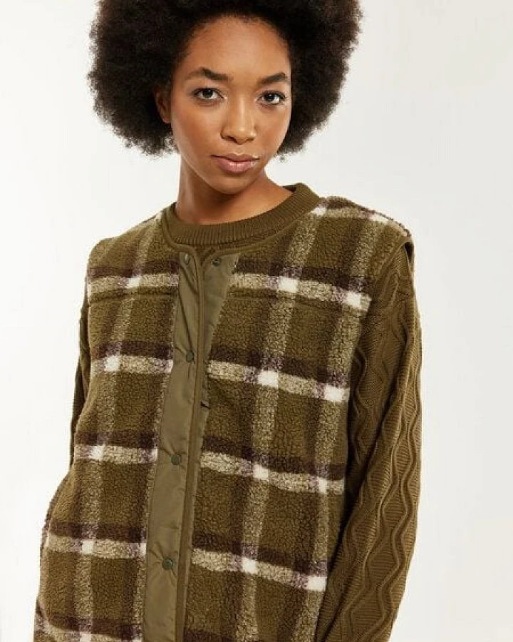 KnowledgeCotton Apparel Teddy Check Crew Neck Vest
