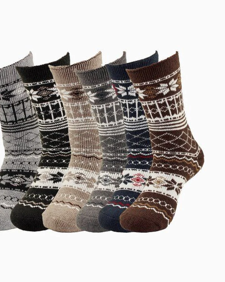 Bruno Barella Winter Thermo Socken aus Alpakawolle mit Entspannungsmotiv im 6er-Pack