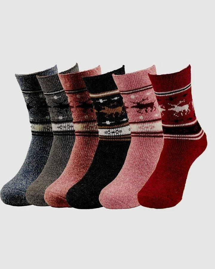 Bruno Barella Winter Thermo Socken aus Alpakawolle mit Elch-Motiv im 6er-Pack