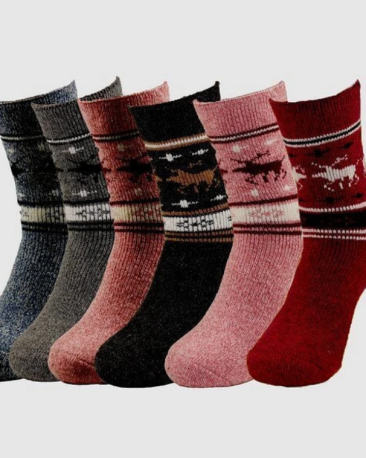 Bruno Barella Winter Thermo Socken aus Alpakawolle mit Elch-Motiv im 6er-Pack