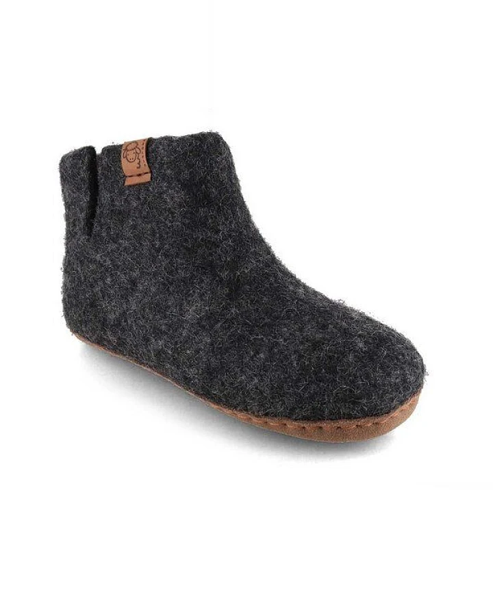 WoolFit Yeti Kids Hüttenschuhe aus 100% Wolle mit Ledersohle