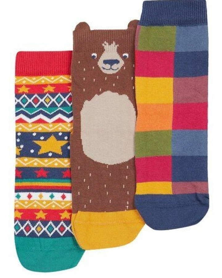Frugi Weihnachtssocken Dreierpack mit Teddybear