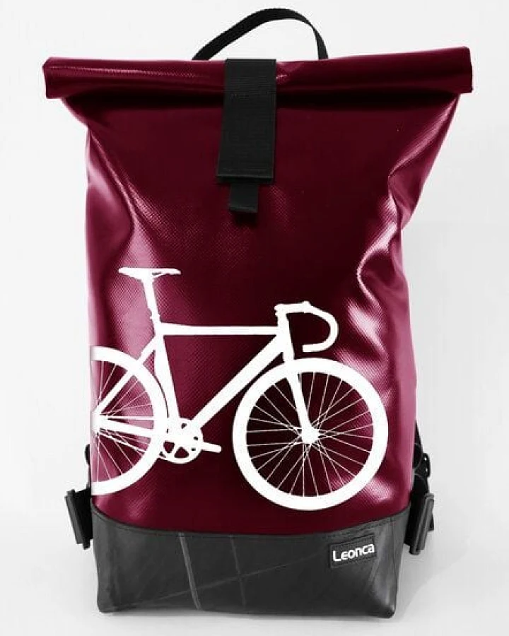 Leonca Rollrucksack aus LKW-Plane in 11 Farben/3 Größen mit Rennrad-Druck