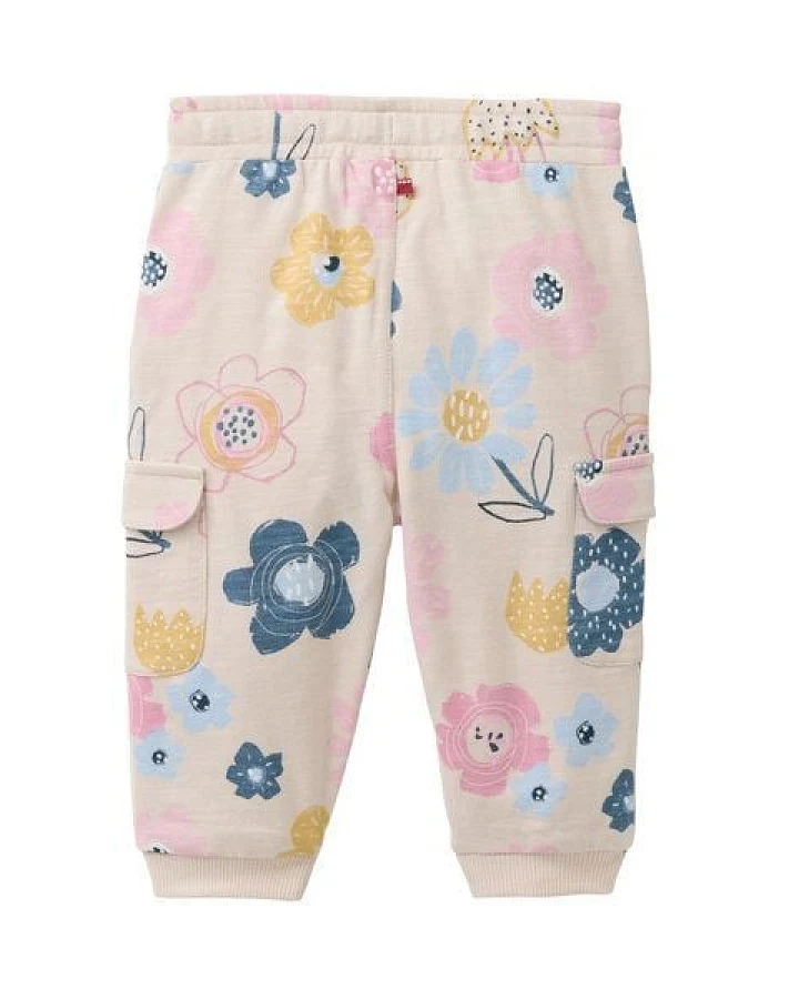 People Wear Organic Cargo Sweat Hose, beige bedruckt, "Blumen", Bio-Baumwolle