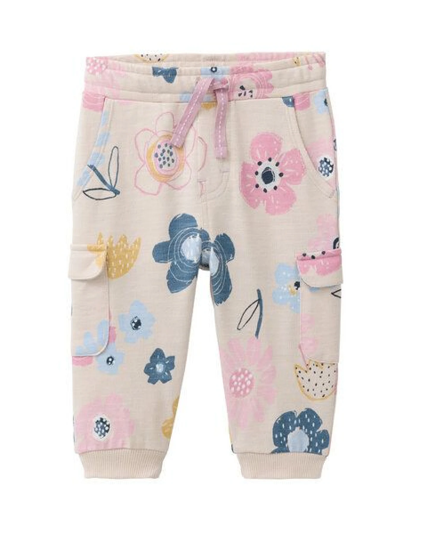 People Wear Organic Cargo Sweat Hose, beige bedruckt, "Blumen", Bio-Baumwolle – Ansicht 2